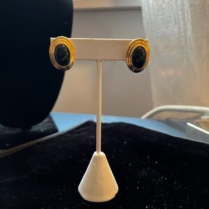 Gold-Tone Oval Stud Earrings with Black Center